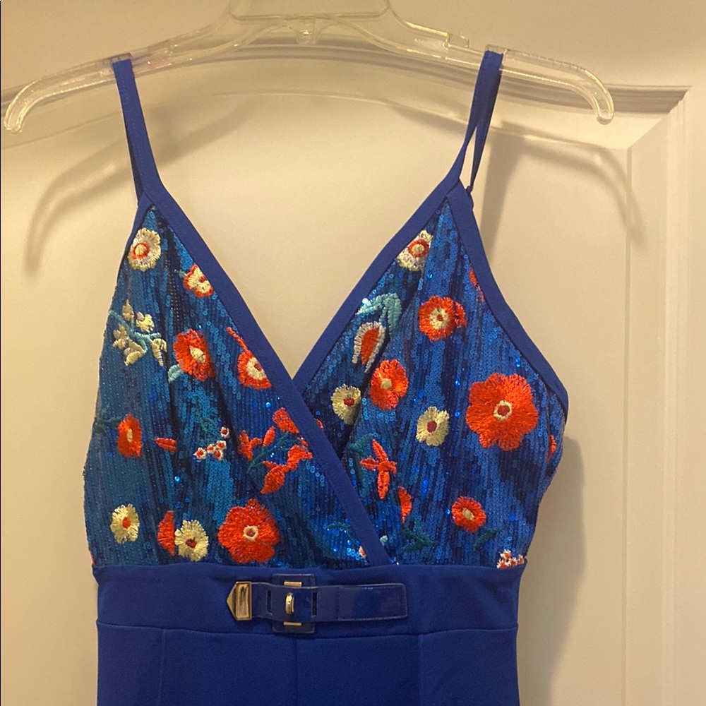 Blue Floral Embroidered Jumpsuit - Picture 2 of 6